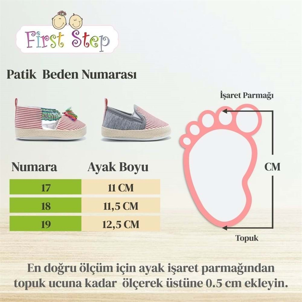 First Step Kedi Nakışlı Çizgili Patik - Kırmızı 3-7 Ay / No.17