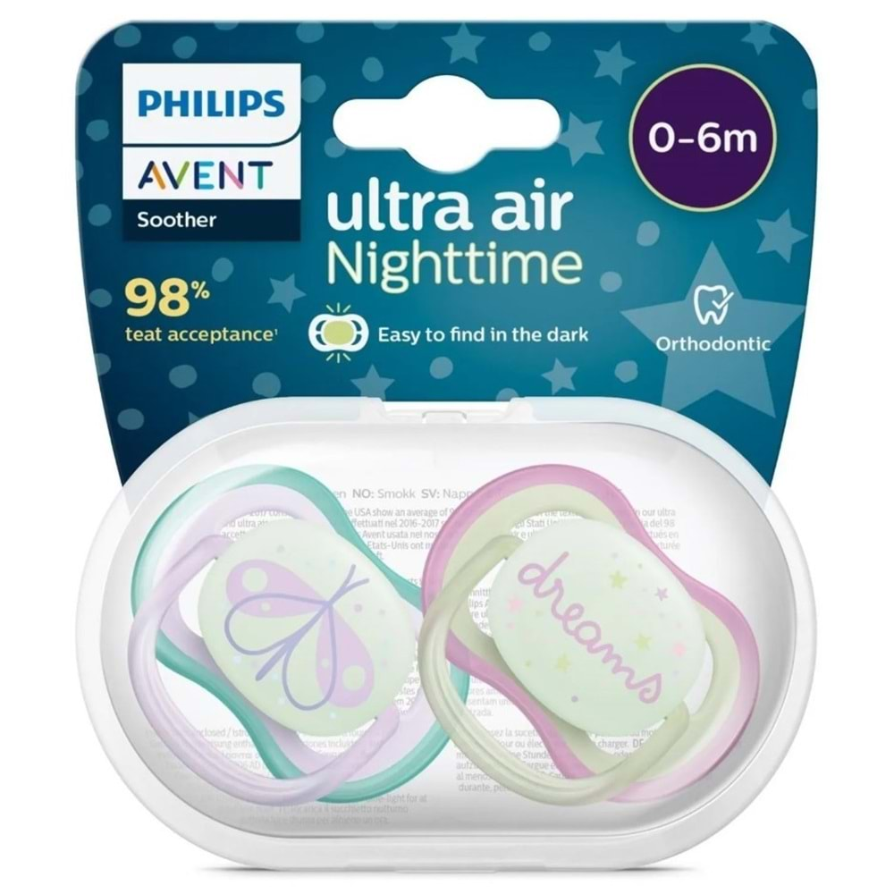 Philips Avent Ultra Air Night Karanlıkta Parlar Gece Emziği 0-6 ay Kız SCF376/19