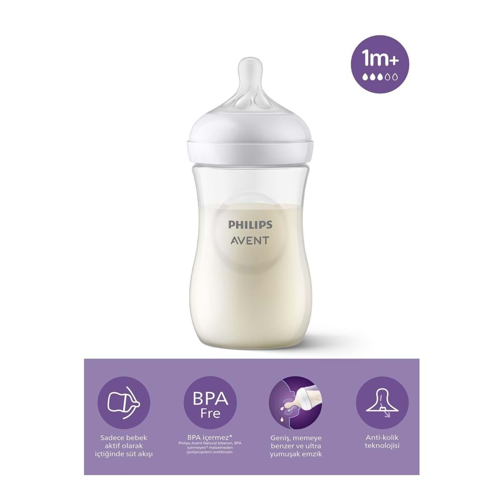 Philips Avent Natural Response PP Biberon 1 Ay+ 260 ml, Tepkili Biberon Emziği SCY903/01