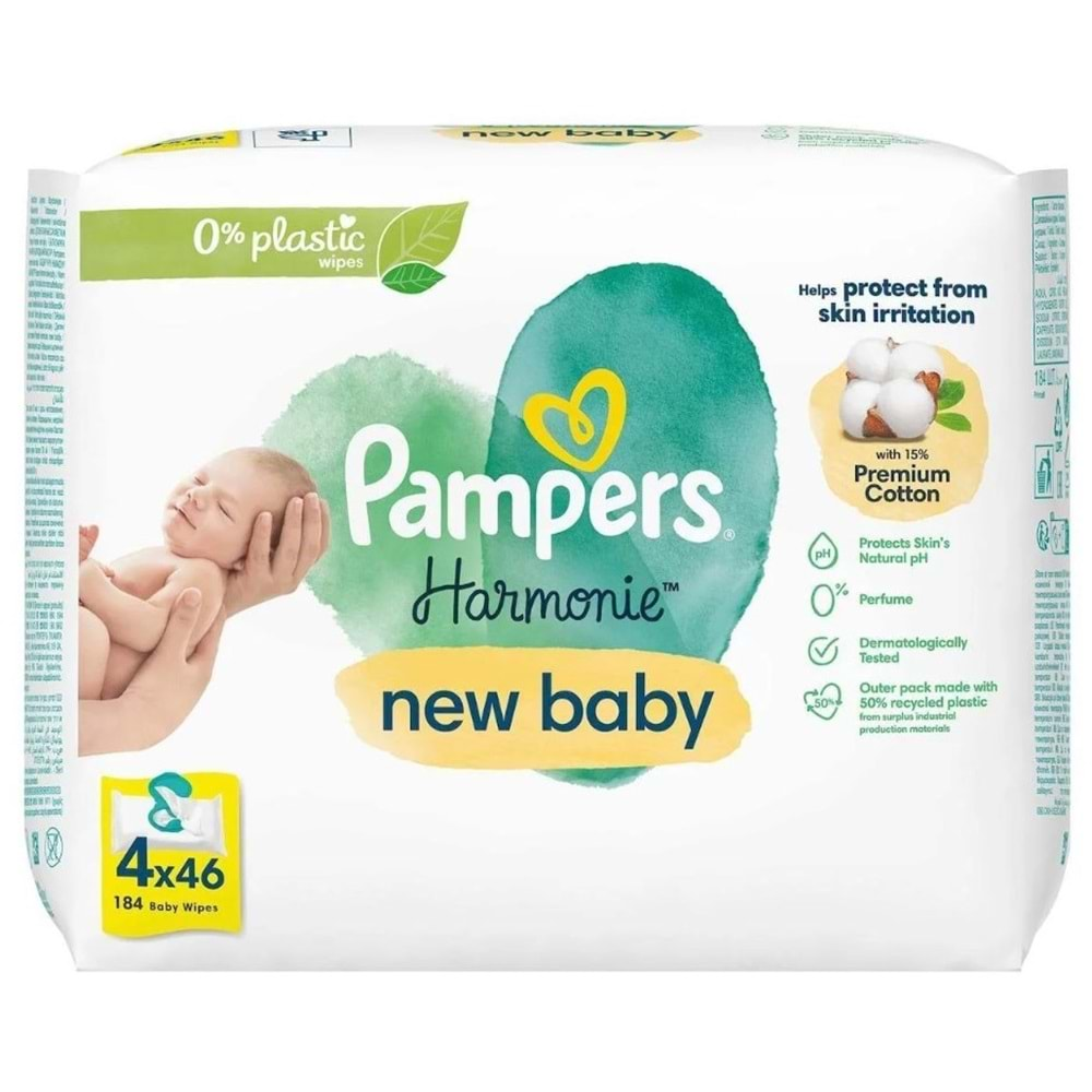 Prima Pampers Harmonie New Baby Yenidoğan Islak Havlu 4x46 Adet (184 Yaprak)