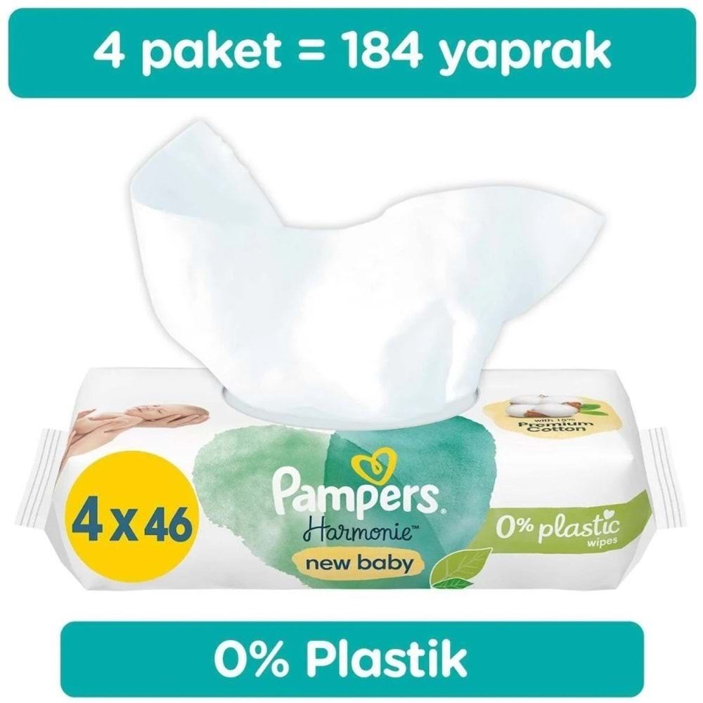 Prima Pampers Harmonie New Baby Yenidoğan Islak Havlu 4x46 Adet (184 Yaprak)