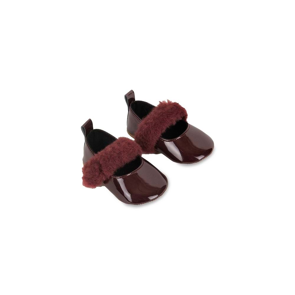 Bordo Tüylü Cırt Cırtlı Rugan Kız Bebek Babet Patik Yürüme Öncesi-G-2355 Bordo
