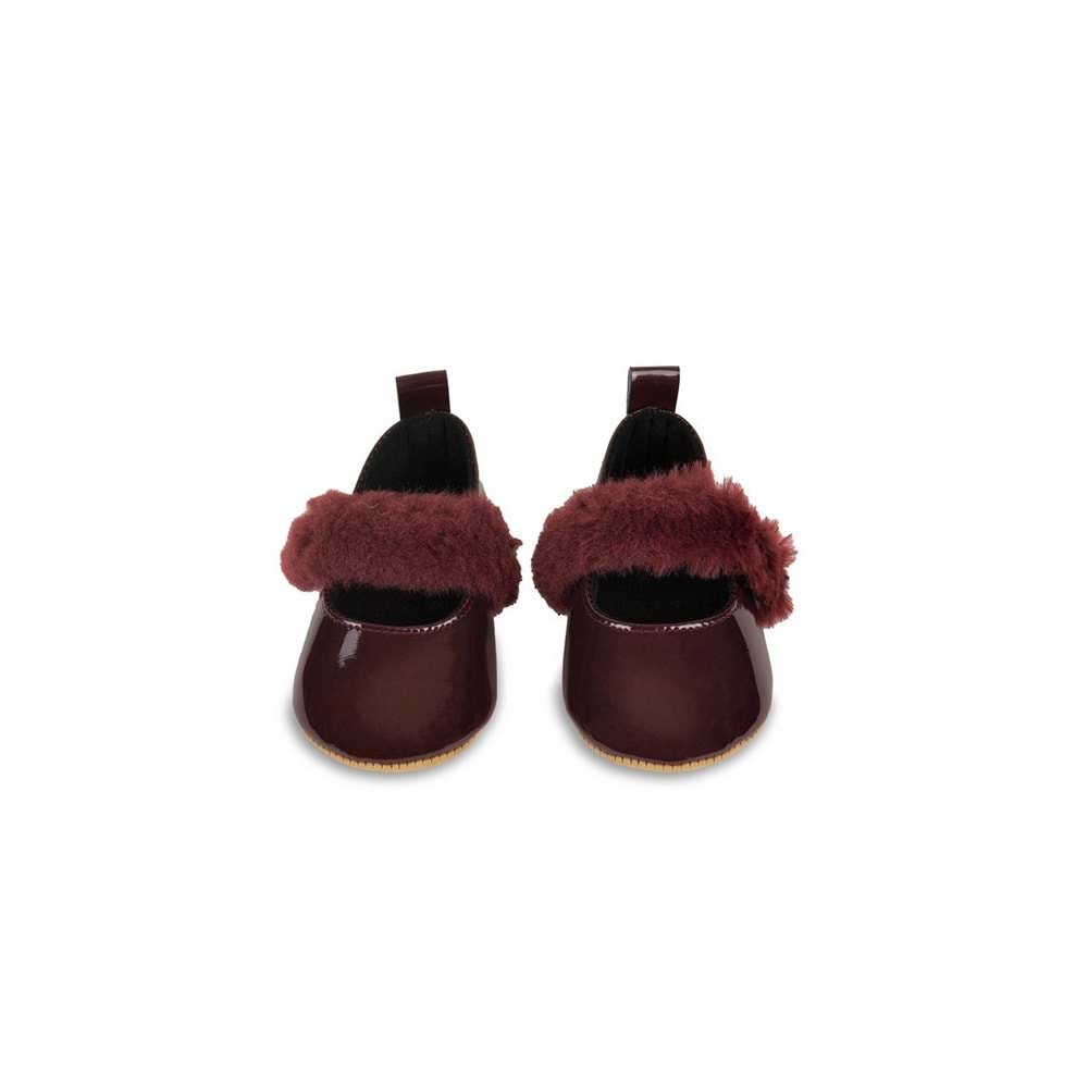 Bordo Tüylü Cırt Cırtlı Rugan Kız Bebek Babet Patik Yürüme Öncesi-G-2355 Bordo