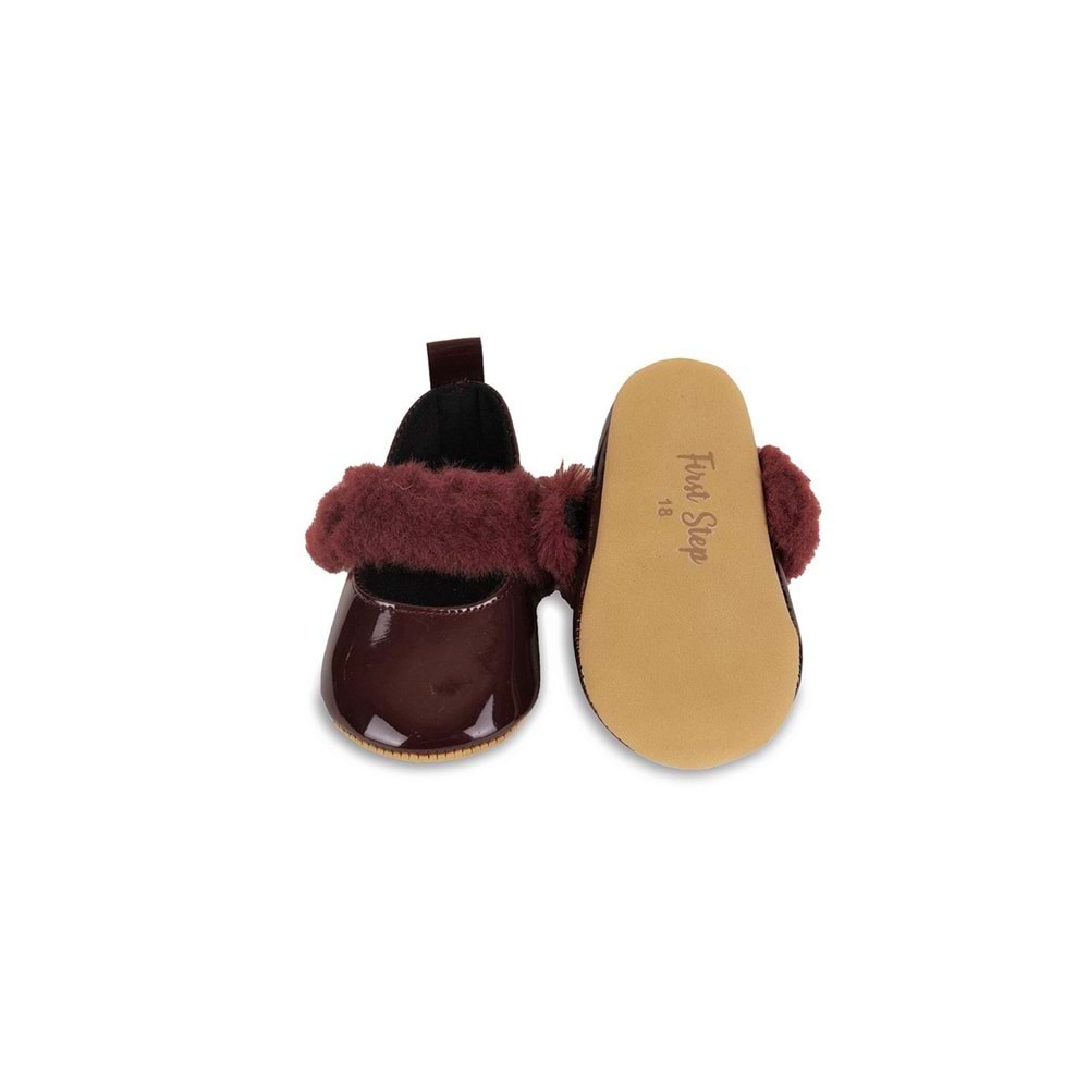 Bordo Tüylü Cırt Cırtlı Rugan Kız Bebek Babet Patik Yürüme Öncesi-G-2355 Bordo
