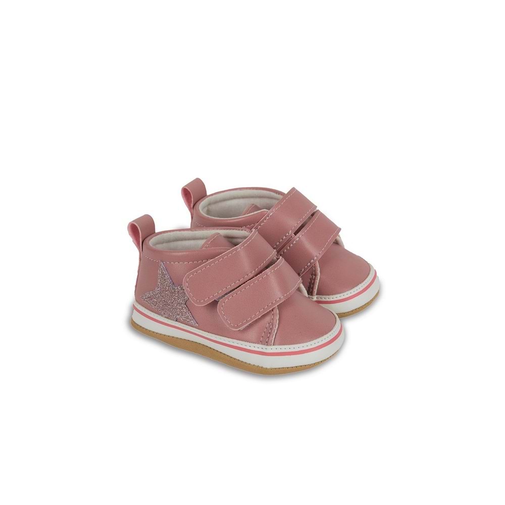 Pembe Simli Yıldızlı Kız Bebek Cırt Cırtlı Patik Yürüme Öcesi-G-2356 Pembe