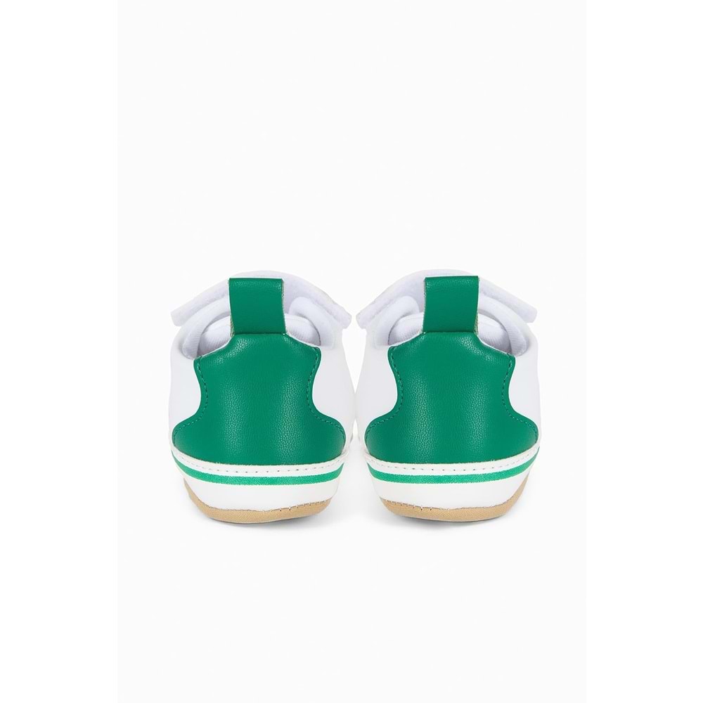 Beyaz Cırt Cırtlı Yeşil Detay Bebek Patik -G-2359 Beyaz