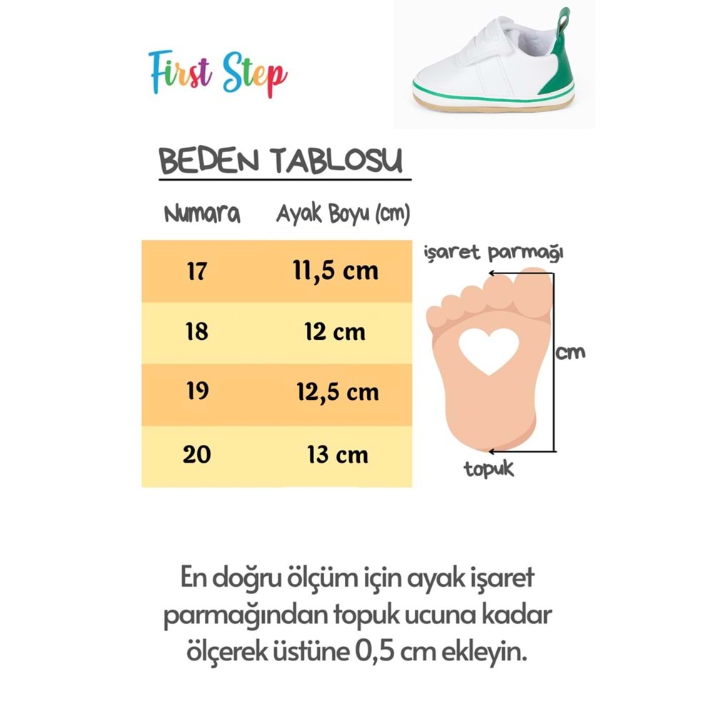 Beyaz Cırt Cırtlı Yeşil Detay Bebek Patik -G-2359 Beyaz