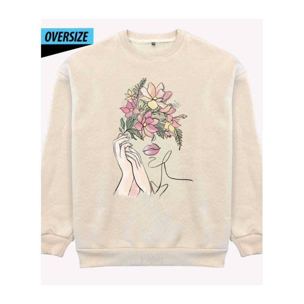Floral Serenity Oversize Sweatshirt Bej