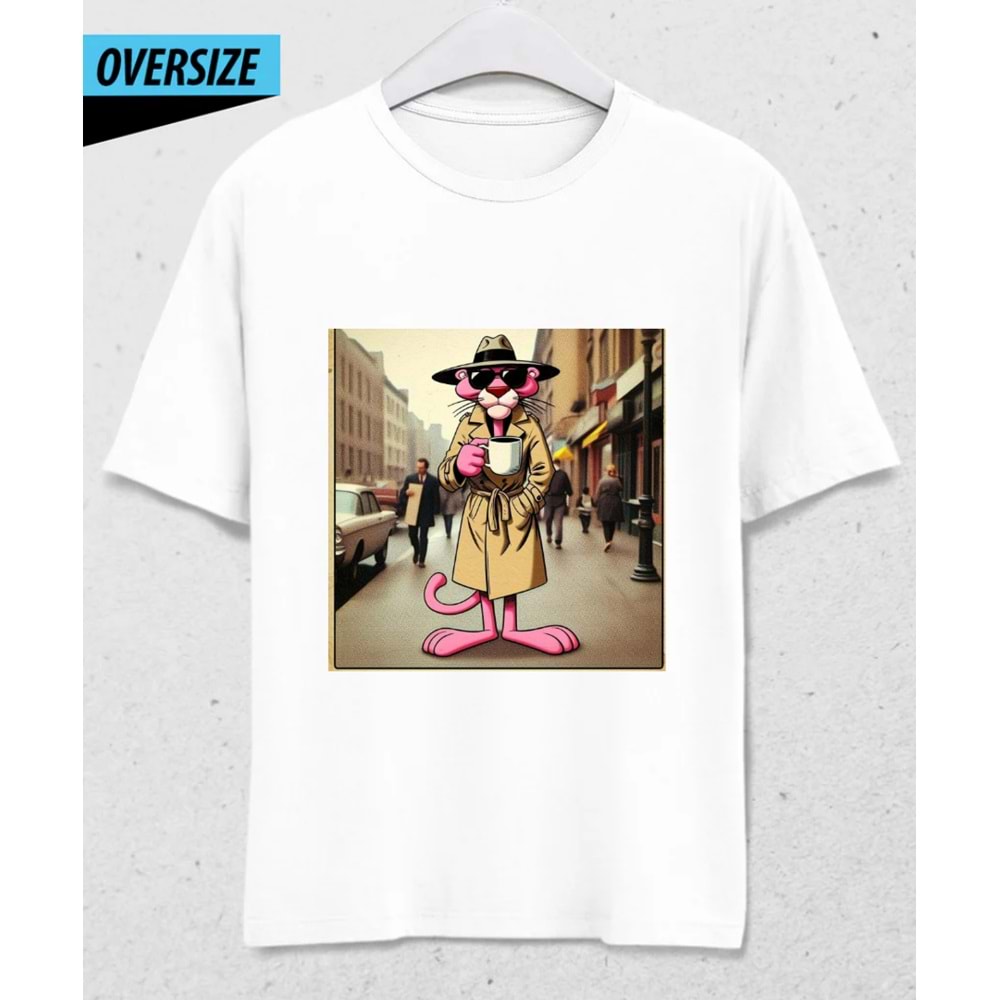 Pink Panther Chasing Oversize Tişört Beyaz
