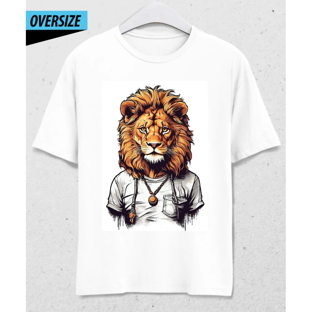 Lion King Oversize Beyaz T-Shirt (XL Beden)