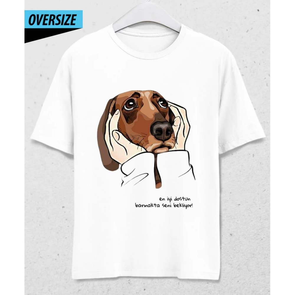 En İyi Dost! Oversize T-Shirt Beyaz