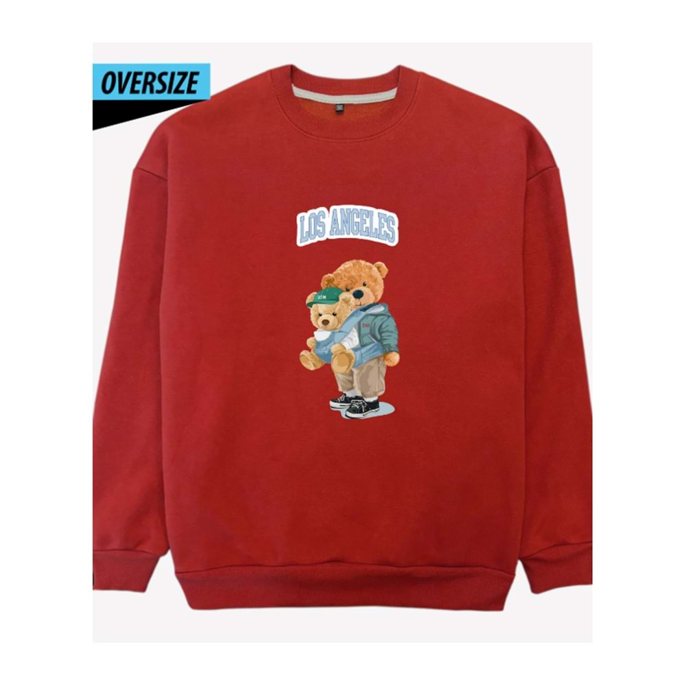 Teddy & Buddy: Şehrin En Havalı İkilisi! Oversize Sweatshirt Kırmızı
