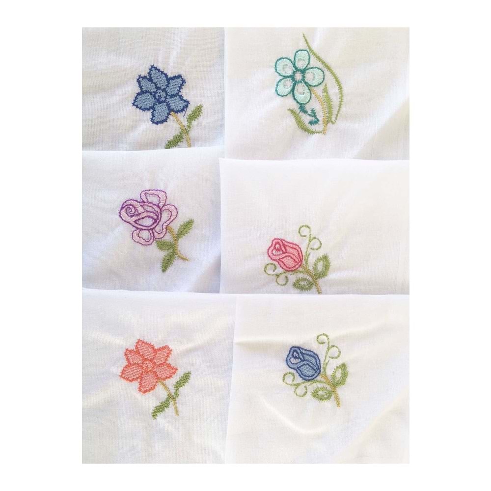 Hediyelik İşlemeli Bayan Mendili 12 Adet 28x28 cm 100 Pamuk