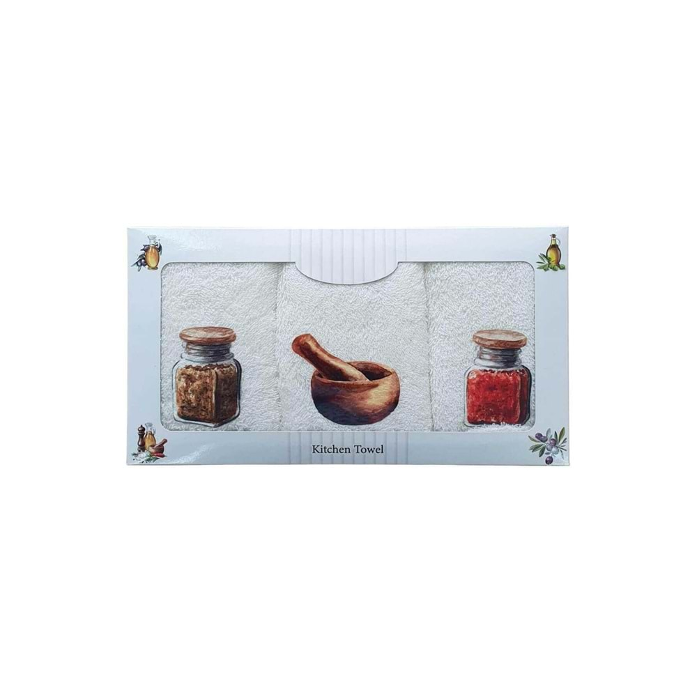 3 lü Zeytin Desen Baskılı Mutfak Havlusu 30 X 50 Cm Z-6