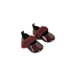 Bordo Tüylü Cırt Cırtlı Rugan Kız Bebek Babet Patik Yürüme Öncesi-G-2355 Bordo