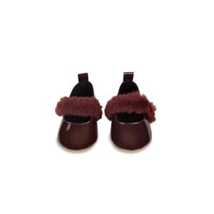Bordo Tüylü Cırt Cırtlı Rugan Kız Bebek Babet Patik Yürüme Öncesi-G-2355 Bordo