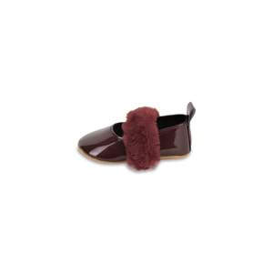 Bordo Tüylü Cırt Cırtlı Rugan Kız Bebek Babet Patik Yürüme Öncesi-G-2355 Bordo