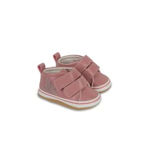 Pembe Simli Yıldızlı Kız Bebek Cırt Cırtlı Patik Yürüme Öcesi-G-2356 Pembe