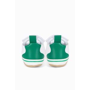 Beyaz Cırt Cırtlı Yeşil Detay Bebek Patik -G-2359 Beyaz