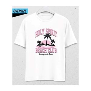 Pink Sunset Beach Spirit Oversize T-shirt Beyaz