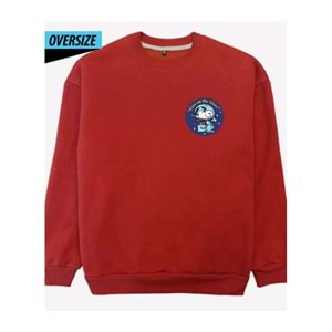 Snoopy and Space Themed Oversized Sweatshirt – Let the Space Adventure Begin! Kırmızı
