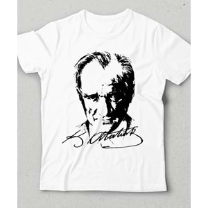 Atatürk Baskılı Özel Tasarım Çocuk T-Shirt Beyaz