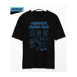 Summer Vacance Mood Oversize Unisex T-Shirt Siyah