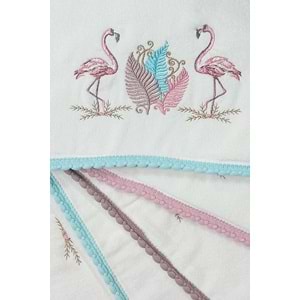3 Lü Renkli Kuğu Nakışlı Su Taşı Kenar İşlemeli Havlu Seti 50X90 Cm