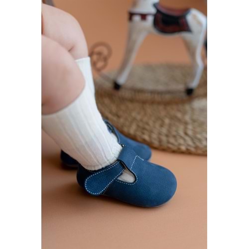 Hakiki Deri Lacivert İlk Adım Bebek Ayakkabı-D-472 Lacivert