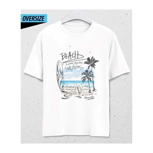 Beach Vibes Oversize T-Shirt Beyaz