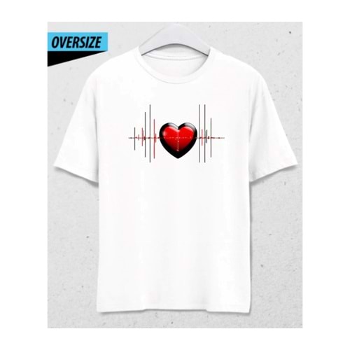 CyberHeart – Dijital Aşkın Ritmi Oversize T-Shirt Beyaz