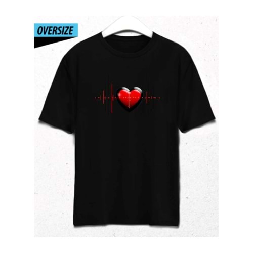 CyberHeart – Dijital Aşkın Ritmi Oversize T-Shirt Siyah