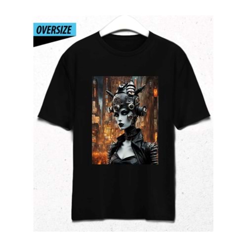 CyberQueen – Kodlanmış Güzellik Oversize T-Shirt Siyah
