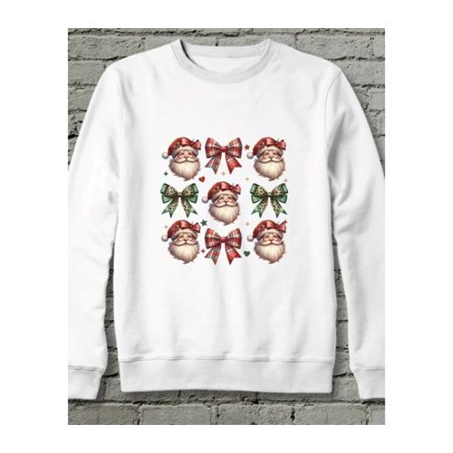 Retro Christmas Santa Sweatshirt Beyaz
