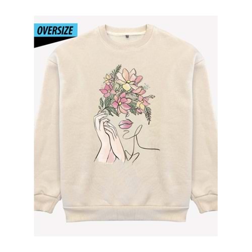 Floral Serenity Oversize Sweatshirt Bej