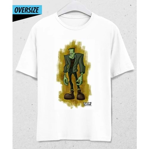 Stil Sahibi Frankenstein Oversize Beyaz T-Shirt Beyaz