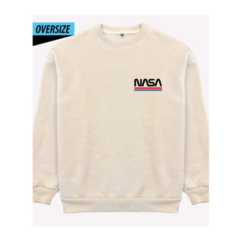 Uzay Meraklılarına Özel NASA Sweatshirt Oversize Bej