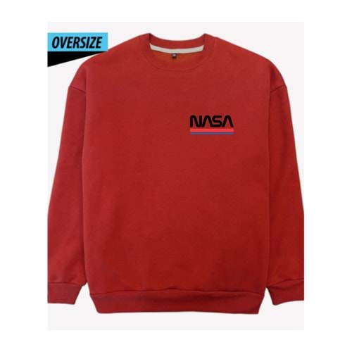 Uzay Meraklılarına Özel NASA Sweatshirt Oversize Kırmızı