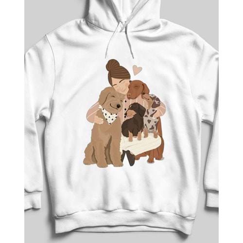 Pati Sarılışı Tasarım Sweatshirt Beyaz