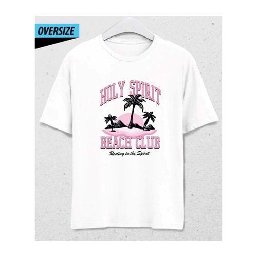 Pink Sunset Beach Spirit Oversize T-shirt Beyaz