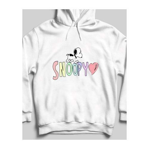 Snoopy'nin Sevgi Dolu Dünyası Kapüşonlu Sweatshirt Beyaz