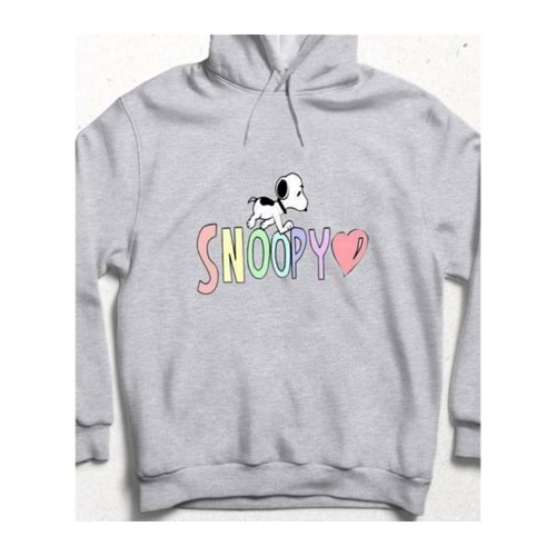 Snoopy'nin Sevgi Dolu Dünyası Kapüşonlu Sweatshirt Gri