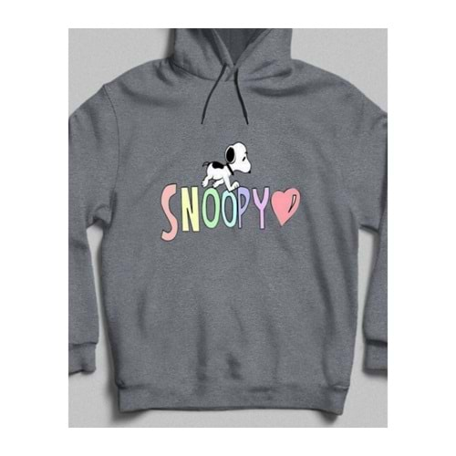 Snoopy'nin Sevgi Dolu Dünyası Kapüşonlu Sweatshirt Koyu Gri