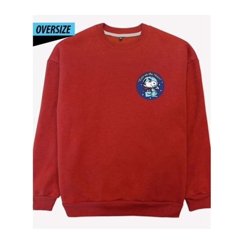 Snoopy and Space Themed Oversized Sweatshirt – Let the Space Adventure Begin! Kırmızı