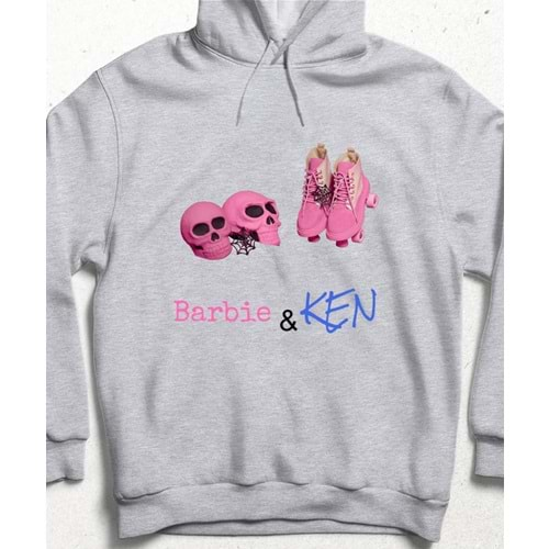 Barbie & Ken Özel Tasarım Kapşonlu Sweatshirt Gri