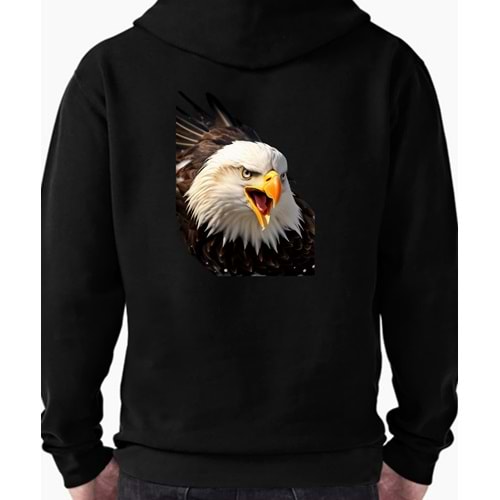 Kartal Agle Özel Tasarım Taraftar Sweatshirt Ön-Arka Baskı Siyah