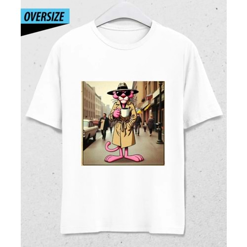 Pink Panther Chasing Oversize Tişört Beyaz
