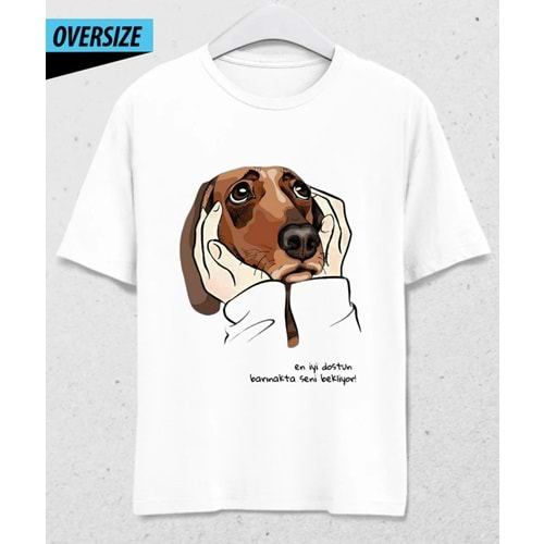 En İyi Dost! Oversize T-Shirt Beyaz