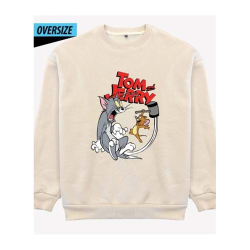 Tom & Jerry Oversized Sweatshirt – Bitmeyen Kovalamaca Başlasın! Bej