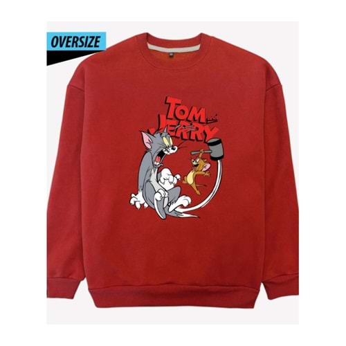 Tom & Jerry Oversized Sweatshirt – Bitmeyen Kovalamaca Başlasın! Kırmızı